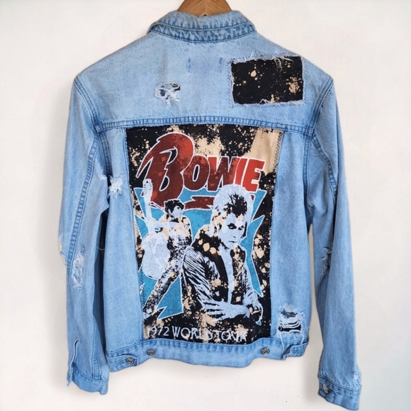PacSun Jackets & Blazers - SOLD | Upcycled David Bowie Custom Denim Jean Jacket Distressed Bleached M